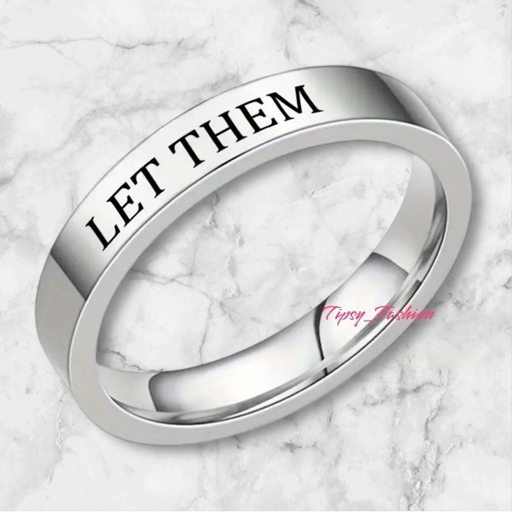 Let Them Engraved Titanium Steel Ring Size 8 Silver Inspirational Band NWT